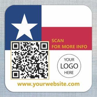Modern Texas QR Code, Logo, Texas Flag Square Sticker