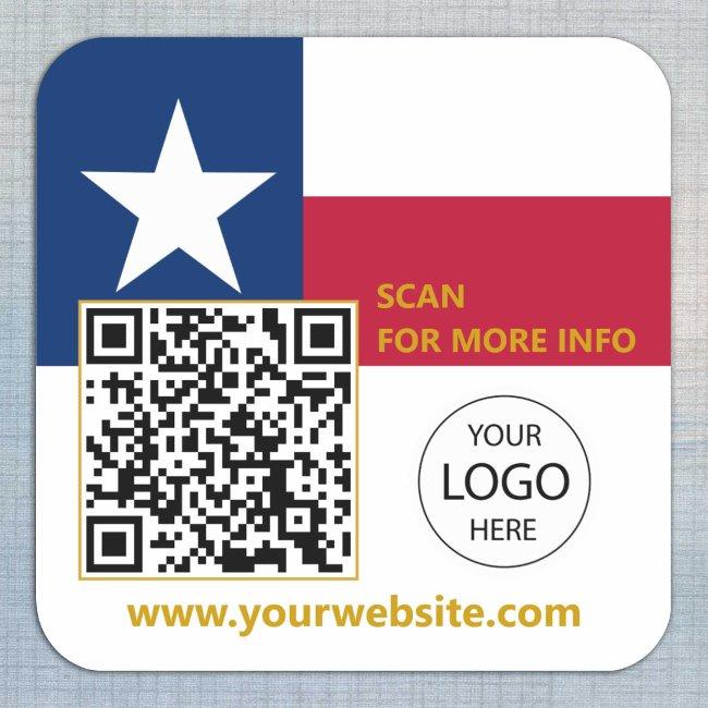 Modern Texas QR Code, Logo, Texas Flag Square Sticker