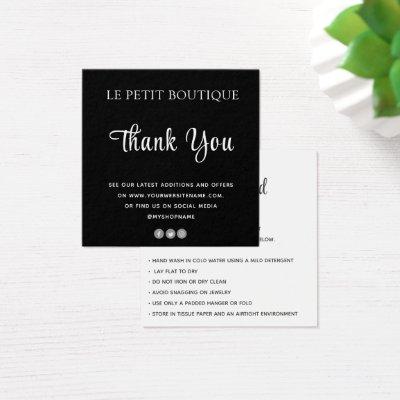 Modern Thank You Black White Clothing Care Card
