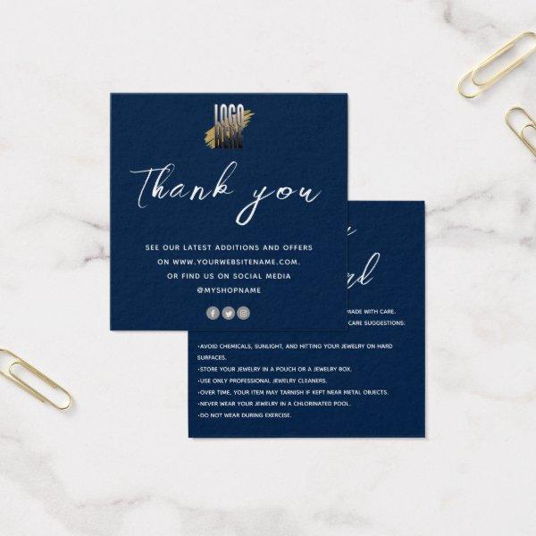 Modern Thank You Jewelry Care Card with logo
