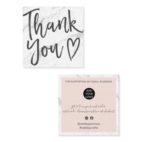 Modern thank you script order marble blush pink square