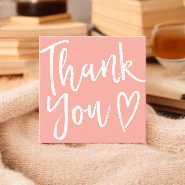 Modern thank you script order minimal pink coral square