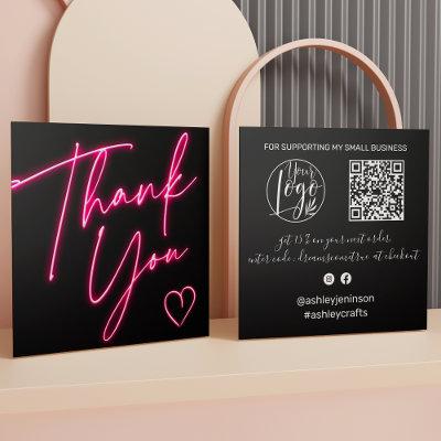 Modern thank you script order neon pink Qr code Square