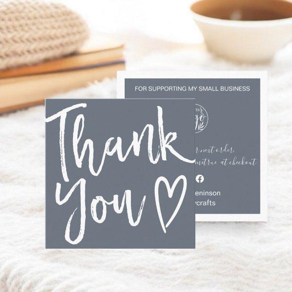 Modern thank you script order simple dusty blue square