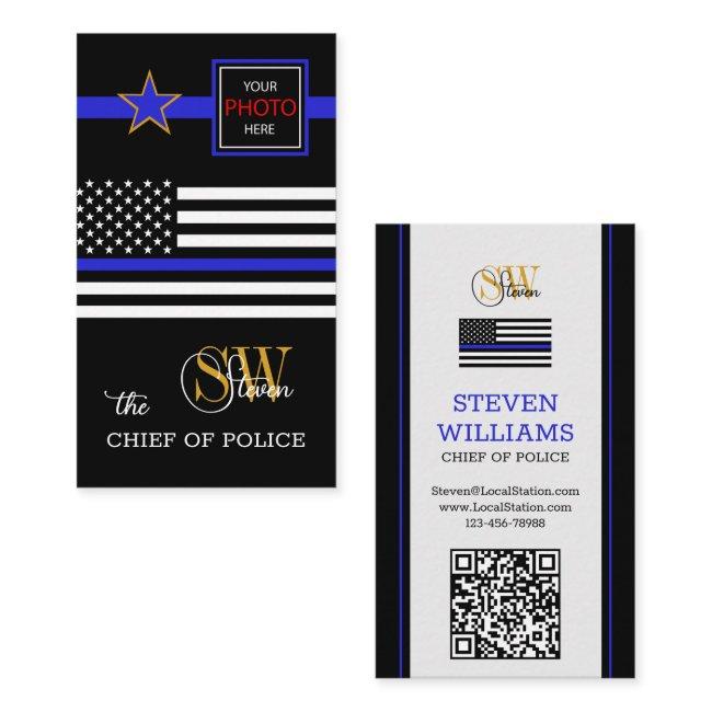 Modern Thin Blue Line & QR Code, Photo / Monogram
