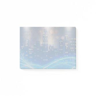 Modern transparent overlay city skyline post-it notes