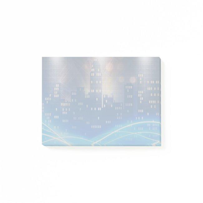 Modern transparent overlay city skyline post-it notes