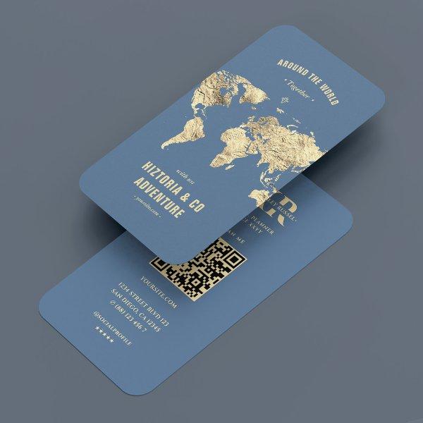Modern Travel Planner Blue Gold World Map