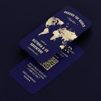 Modern Travel Planner Gold World Map Midnight Blue