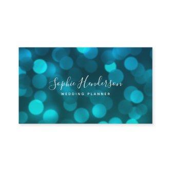 Modern Trendy Calligraphy Aqua Blue Bokeh Lights