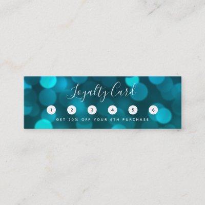 Modern Trendy Calligraphy Aqua Blue Bokeh Lights Loyalty Card