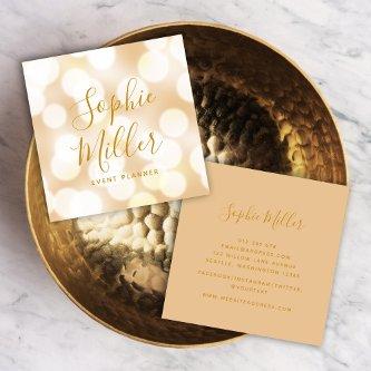 Modern Trendy Calligraphy Champagne Bokeh Lights Square