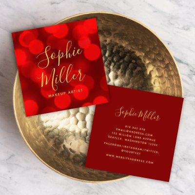 Modern Trendy Calligraphy Ruby Red Bokeh Lights Square