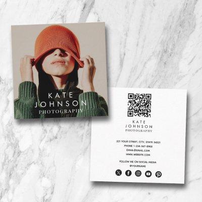 Modern Trendy Full Photo QR Code Social Media  Square