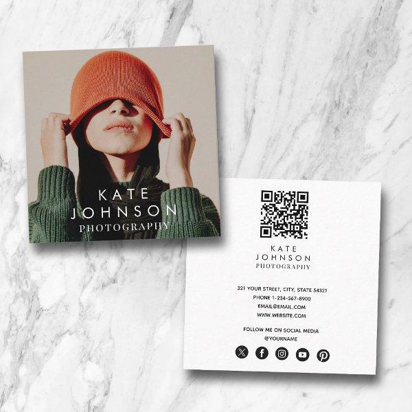 Modern Trendy Full Photo QR Code Social Media  Square