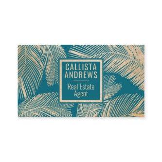 Modern Tropical Gold Teal Blue Palm Tree Leaf