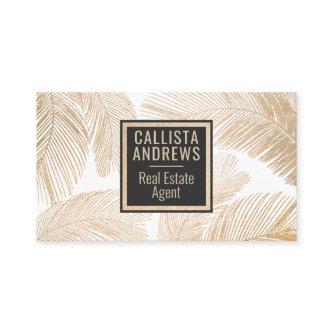 Modern Tropical Gold White Palm Tree Leaf