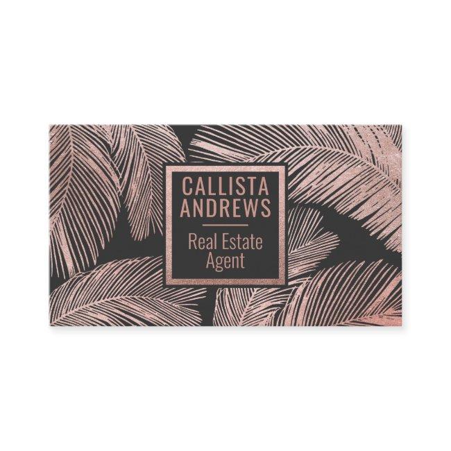 Modern Tropical Rose Gold Black Palm Tree Leaf