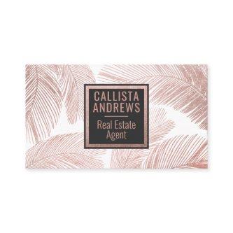 Modern Tropical Rose Gold White Palm Tree Leaf