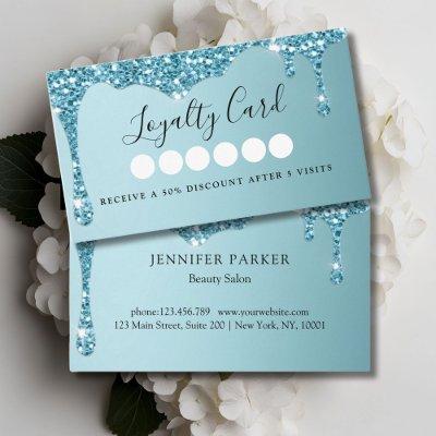 Modern Turquois Glitter Drop Salon & Spa Loyalty
