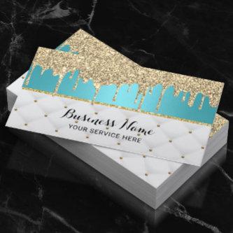 Modern Turquoise Faux Gold Glitter Drips Luxury