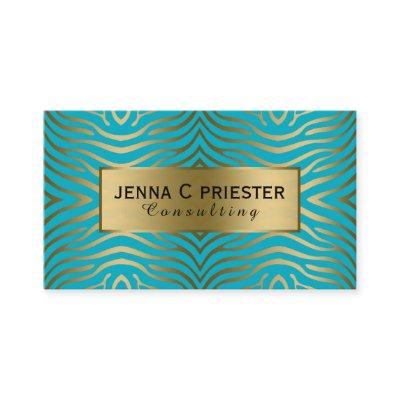 Modern Turquoise & Gold Zebra Stripes Pattern