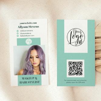 Modern turquoise makeup hair photo qr code logo