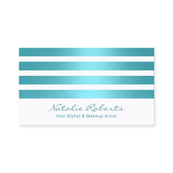 Modern Turquoise Stripes Elegant Beauty Salon