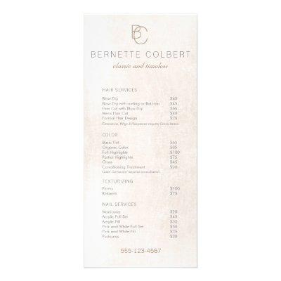 Modern Two Initial Monogram  Salon Price List Menu