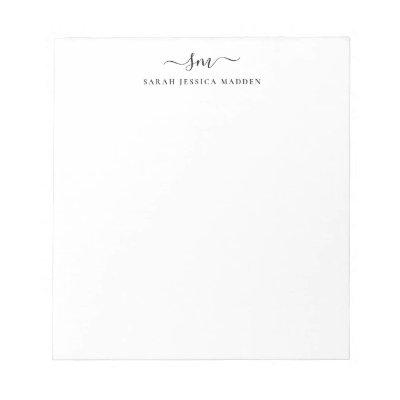 Modern Two Monogram Initial Girly Script Swash Notepad