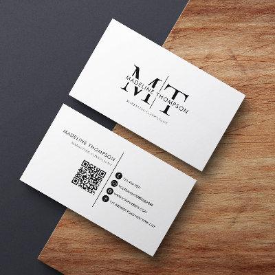 Modern Typography Monogram Black And White QR code
