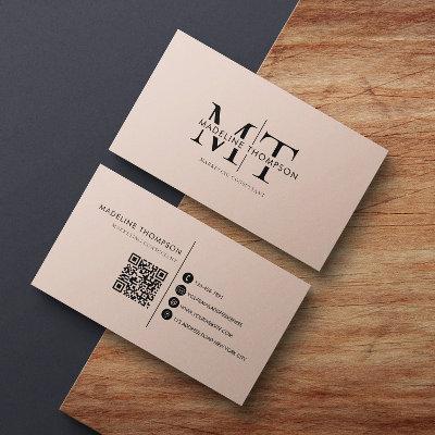 Modern Typography Monogram Boho Cream QR code
