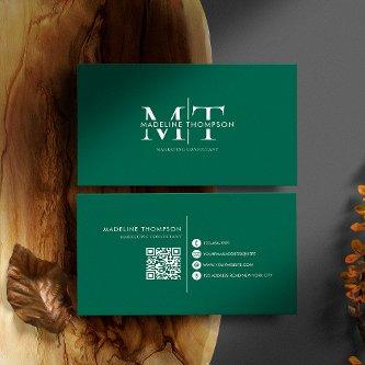 Modern Typography Monogram Emerald Green QR code