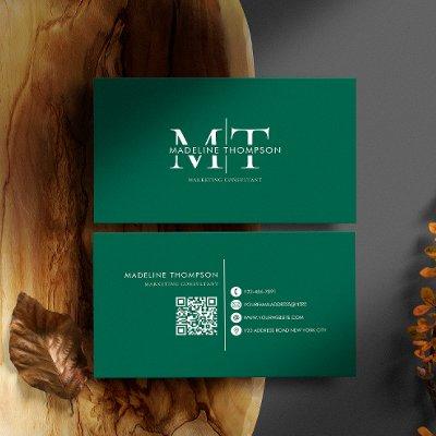 Modern Typography Monogram Emerald Green QR code