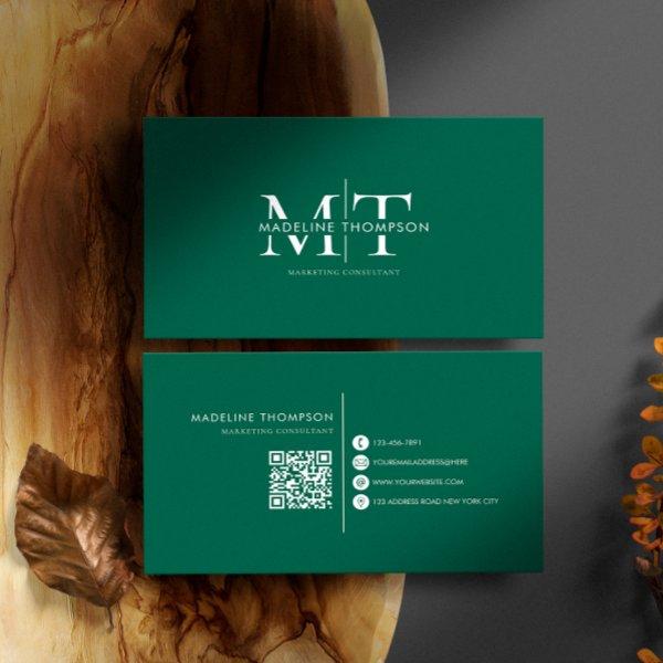 Modern Typography Monogram Emerald Green QR code