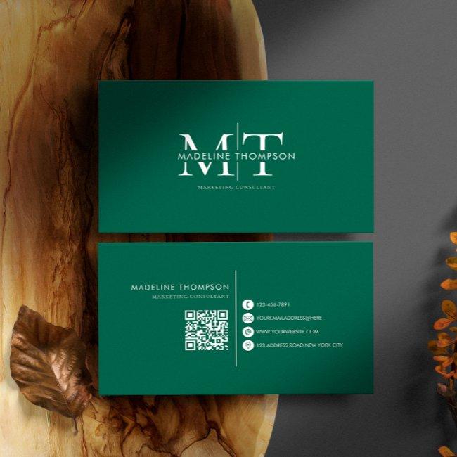 Modern Typography Monogram Emerald Green QR code