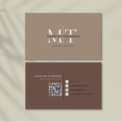 Modern Typography Monogram Khaki And Brown QR code