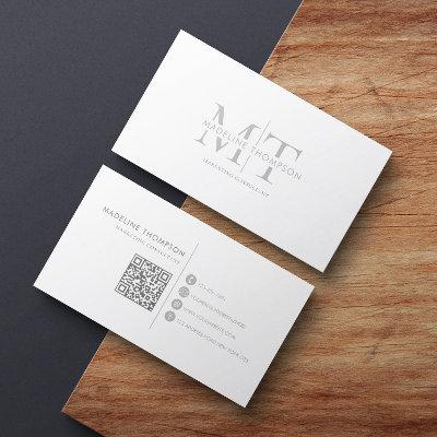 Modern Typography Monogram Silver Grey QR code