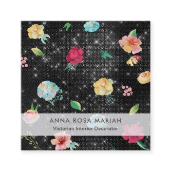 *~* Modern Vintage Floral Pattern Silver Glitter Square