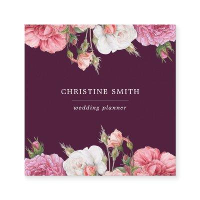 Modern Vintage Simple Floral Pink Rose Business Square