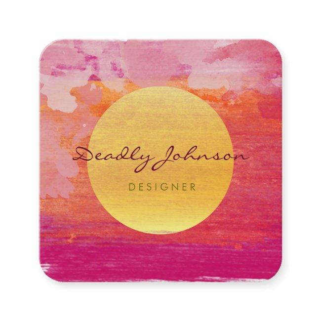 Modern Watercolor Abstract Elegant Pink Red Square