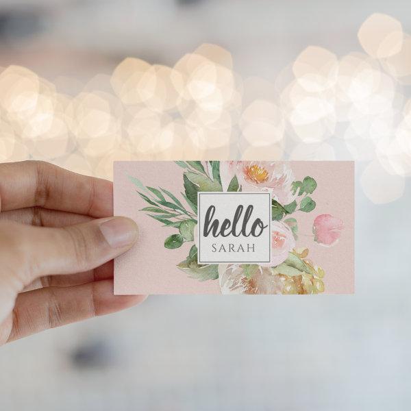 Modern Watercolor Pink Flowers & Hello & Name