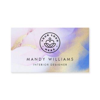 Modern Watercolor Purple Ink Gold Abstract Marble