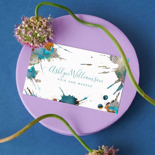 Modern watercolor silver turquoise splatter script