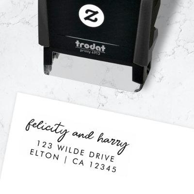 Modern Wedding Address | Couple Name Script Self-inking Stamp