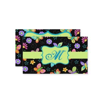 Modern Whimsy Butterflies on Black Monogram