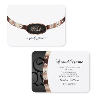 Modern White and Black Rose Gold Monogram Diamonds