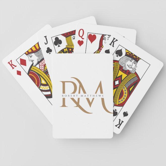 Modern White and Gold Initials Elegant Monogrammed Playing Cards