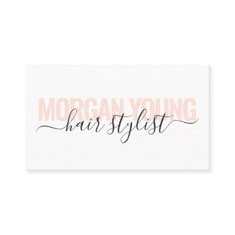 Modern white and peach hair stylist script chic