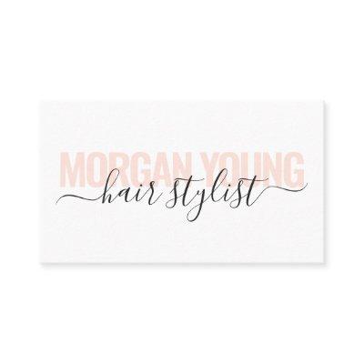 Modern white and peach hair stylist script chic